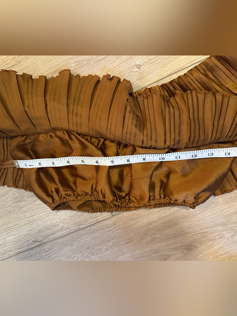 Anthropologie coquette Brown Pleated Off-Shoulder Layered Crop Top - Picture 4 of 5